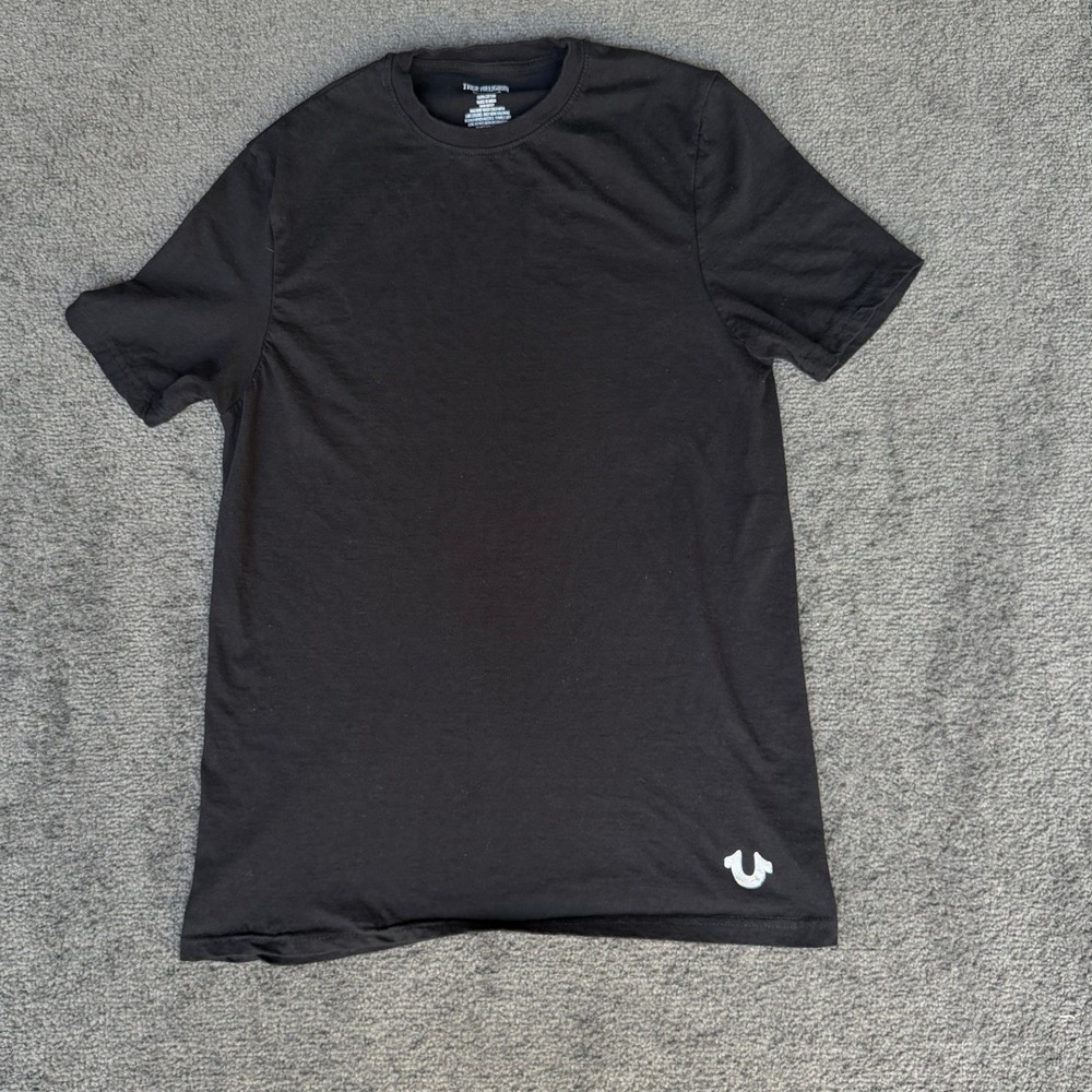 True Religion Mens Black‎ Cotton Horseshoe Logo Crew Neck T-Shirt Size Medium